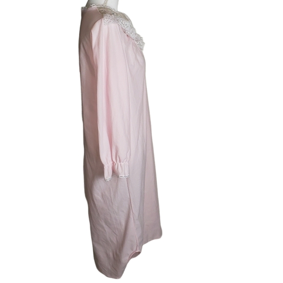 Vtg Pink Maxi Nightgown Size Small Puff Sleeve Lace Quilted Pearl Button Modest - Picture 2 of 13
